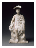 Figurine: Young Boy Wearing a Cloak Sitting on a Rock Giclee Print