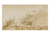 Grand vaisseau et embarcation sur une mer mouvementée Lámina giclée por Ludolf Backhuysen