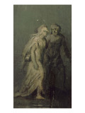 Grisaille du bas lambris du Salon Louis XIII : "Calasaris et Chariclée (déguisée en mendiante)" reproduction procédé giclée par Ambroise Dubois