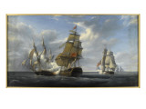 Combat de frégate française Canonnière contre vaisseau anglais Tremendous, 21 avril 1806 Giclee Print by Pierre Julien Gilbert