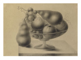 Compotier sur une table avec poire et pêche Giclée-Druck von Gustave Eiffel