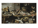 Marchands de poissons à leur étal reproduction procédé giclée par Frans Snyders