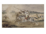 Fantasia arabe devant une portes de Mekinès Giclée-Druck von Eugene Delacroix