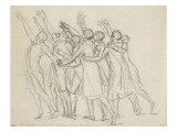 Groupe d'hommes tournés vers la gauche, prétant serment reproduction procédé giclée par Jacques-Louis David