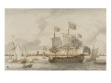 Grand navire anglais sur une rivière reproduction procédé giclée par Ludolf Backhuysen