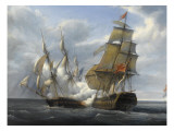 Combat de frégate française Canonnière contre vaisseau anglais Tremendous, 21 avril 1806 Giclée-tryk af Pierre Julien Gilbert Combat de frégate française Canonnière contre vaisseau anglais Tremendous, 21 avril 1806 Giclée-tryk af Pierre Julien Gilbert
