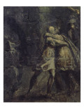 Grisaille du bas lambris du Salon Louis XIII : "Retrouvailles de Théagène et Chariclée" reproduction procédé giclée par Ambroise Dubois