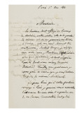 Lettre autographe signée (Paris 1er Novembre 1861) à Monsieur Jules Canonge reproduction procédé giclée par Jean-Auguste-Dominique Ingres