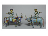 Buffles montés par des musiciens Lámina giclée