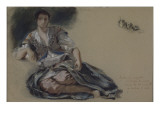 Femme arabe assise à terre et études de boutons;Etude pour