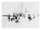 Scène de plage avec bateau reproduction procédé giclée