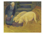Bretonne donnant à manger aux cochons Reproduction procédé giclée par Paul Serusier