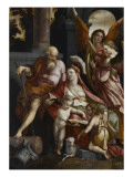 Sainte Famille et deux anges chantant sur la harpe reproduction procédé giclée