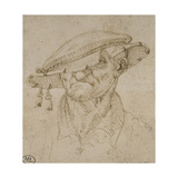 Tête d'homme coiffé d'un béret reproduction procédé giclée par Leonardo da Vinci 