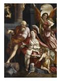 Sainte Famille et deux anges chantant sur la harpe reproduction procédé giclée