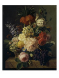 Corbeille de fleurs et grappe de raisin; dit aussi Fleurs et fruits Giclee Print by Jan Frans van Dael
