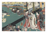 Quartier des maisons de plaisir à l'aube Lámina giclée por Utagawa Kunisada