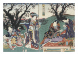 Quartier des maisons de plaisir à l'aube Lámina giclée por Utagawa Kunisada