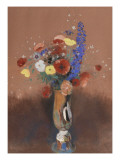 Bouquet de fleurs des champs dans un vase à long col reproduction procédé giclée par Odilon Redon
