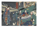 Quartier des maisons de plaisir à l'aube reproduction procédé giclée par Utagawa Kunisada