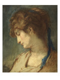 Tête de femme au ruban bleu, étude pour la Courtisane Reproduction procédé giclée par Thomas Couture