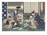 Quartier des maisons de plaisir à l'aube Lámina giclée por Utagawa Kunisada