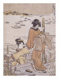 Bateaux rentrant à Yabashi reproduction procédé giclée par Okumura Masanobu