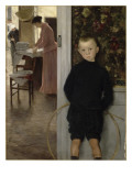Enfant et femme dans un intérieur Reproduction procédé giclée par Paul Mathey