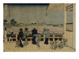 Characters Contemplating the Mount Fuji of a Terrace reproduction procédé giclée par Katsushika Hokusai