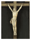 Crucifix en ivoire sur fond de velours, dans un cadre reproduction procédé giclée