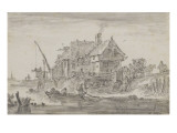 Auberge au bord de l'eau reproduction procédé giclée par Jan Van Goyen