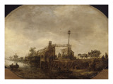 Paysage avec charrette sur une digue reproduction procédé giclée par Jan Van Goyen