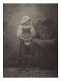 Italian Girl Near a Fountain, Painting Edmond Lebel Giclee Print