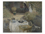 Le déjeuner ; panneau décoratif, jardin de Monet à Argenteuil, à gauche son fils Jean. reproduction procédé giclée par Claude Monet
