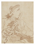 Portrait-charge de Lemonnier jouant de la flûte Giclée-Druck von Francois Andre Vincent