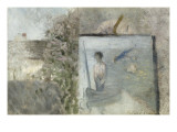 Paysage avec le "Pauvre Pêcheur" de Puvis de Chavannes reproduction procédé giclée par Georges Seurat