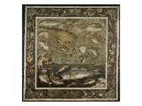 Mosaïque de Pompéi : "Poissons dans un fond marin" Reproduction procédé giclée