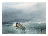Marine, barque avec cinq marins sur une mer un peu agitée Giclee-trykk av Richard Parkes Bonington