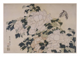 Pivoines et papillons reproduction procédé giclée par Katsushika Hokusai