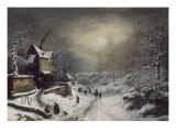 Convoi militaire - effet de neige et de soleil Reproduction procédé giclée par Louis Claude Mallebranche