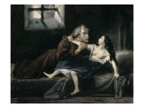 Notre Dame de Paris. Claude Frollo et la Esmeralda (livre VIII, ch.I) reproduction procédé giclée par Louis Boulanger