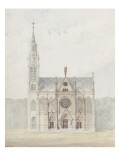 Eglise paroissiale à Napoléonville (Pontivy, Morbihan) : façade principale et coupe transversale Giclée-Druck von Marcellin Varcollier