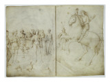 Neuf personnages ; un cavalier saute à cheval au-dessus d'un tombeau ouvert reproduction procédé giclée par Jacopo Bellini