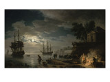 La Nuit : un port de mer au clair de lune Giclée-Druck von Claude-Joseph Vernet