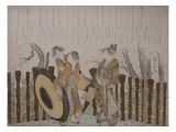 Oiran et ses deux Shinzô admirant les cerisiers en fleurs à Nakanochô reproduction procédé giclée par Katsushika Hokusai