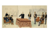 Négociations de Paix avec Li Hongzhang à Shimonoseki Giclee Print by Kiyochika Kobayashi