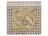 Paons et oiseaux divers autour d'un canthare (fragment de mosaïque de pavement) Reproduction procédé giclée