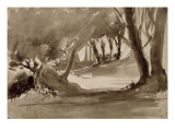 Chemin éclairé dans un sous-bois reproduction procédé giclée par Eugene Delacroix