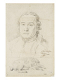 Portrait du père Ruffin et étude de chien couché reproduction procédé giclée par Francois Andre Vincent