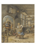 Joueurs de vielle et de violon à la porte d'une auberge Lámina giclée por Adrien Van Ostade